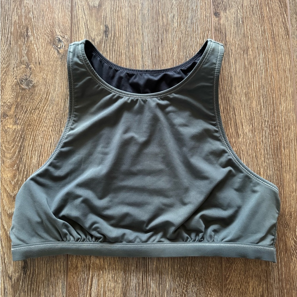 Athleta Reversible High Neck Olive Green Swim Top